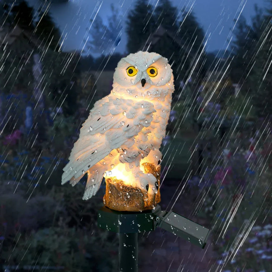 Solar-Powered Resin Owl Lamp with Warm White Light for Outdoor Use