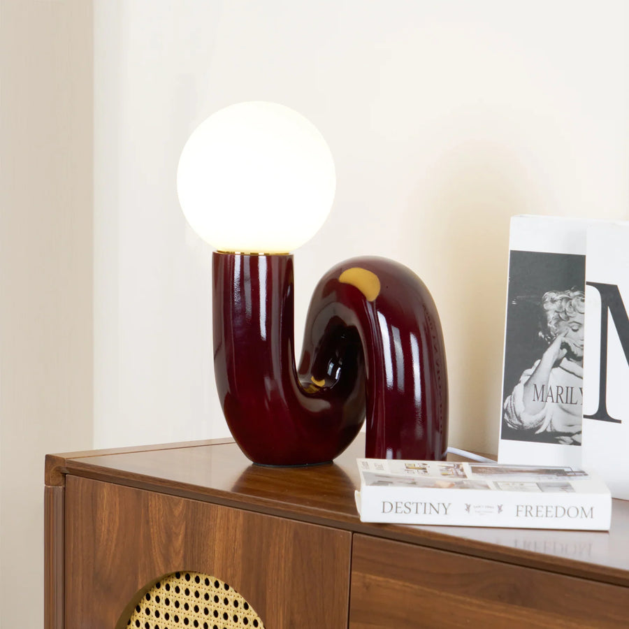 Spiral Glass Table Lamp with Colored Glass Shade