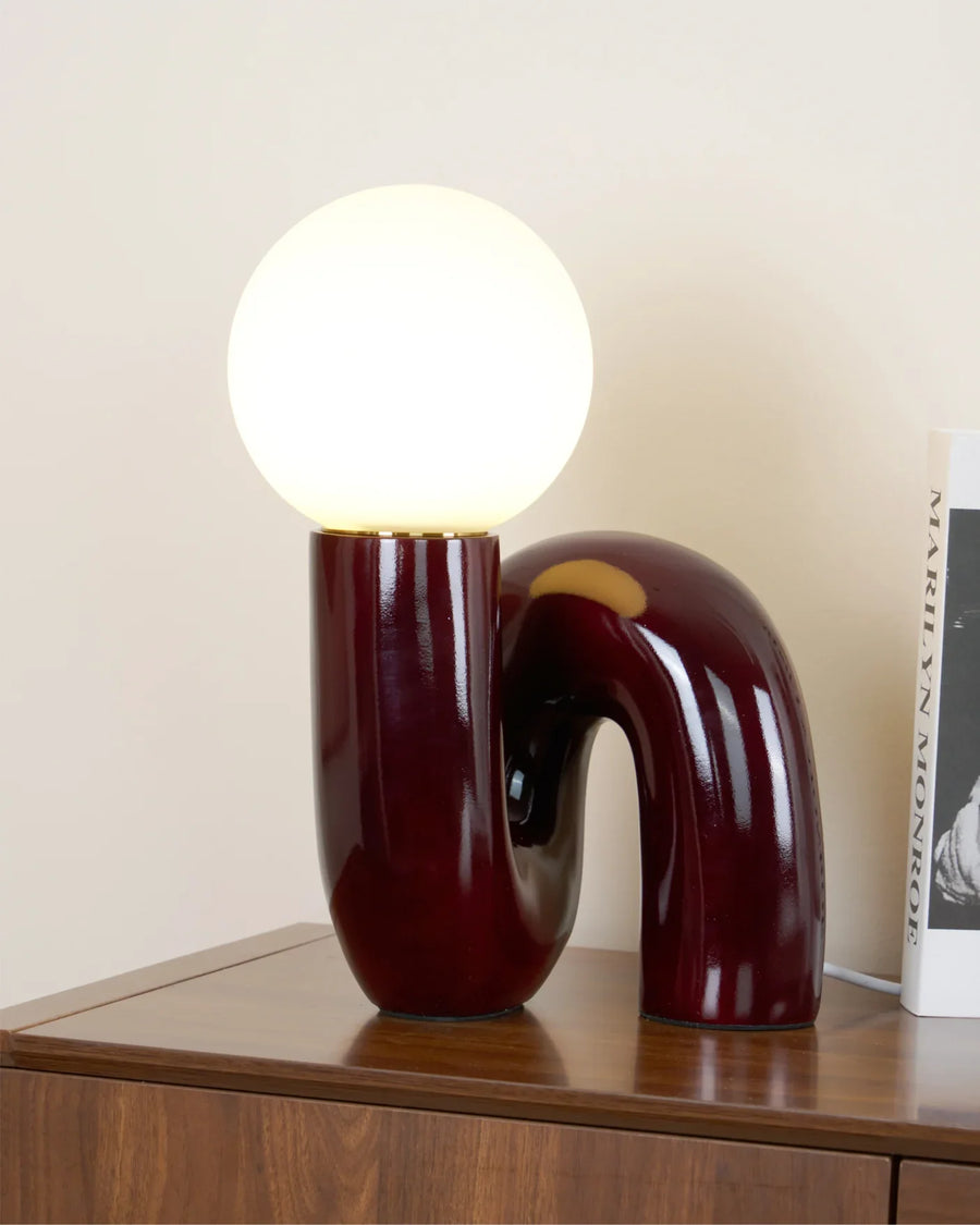 Spiral Glass Table Lamp with Colored Glass Shade