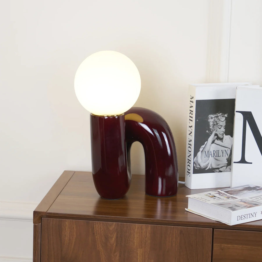 Spiral Glass Table Lamp with Colored Glass Shade