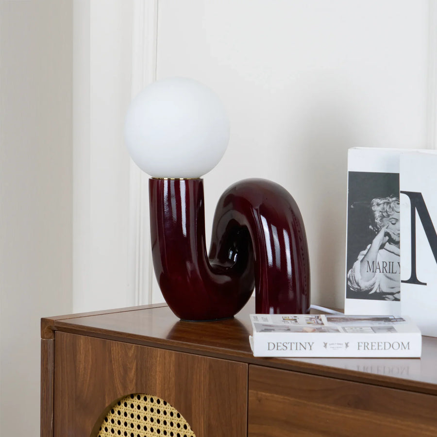Spiral Glass Table Lamp with Colored Glass Shade