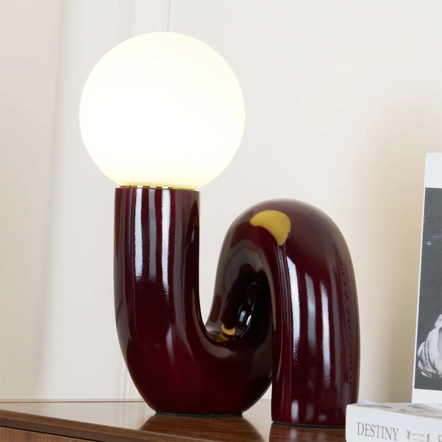 Spiral Glass Table Lamp with Colored Glass Shade