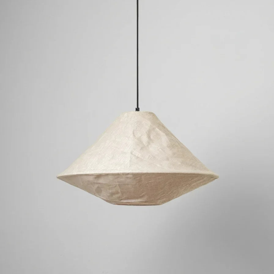 Linen Grey Fabric Dining Pendant – Sculptural Pendant with Diffused Light