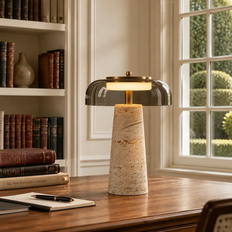 Travertine Glass Table Lamp with Organic Design and Natural Finish