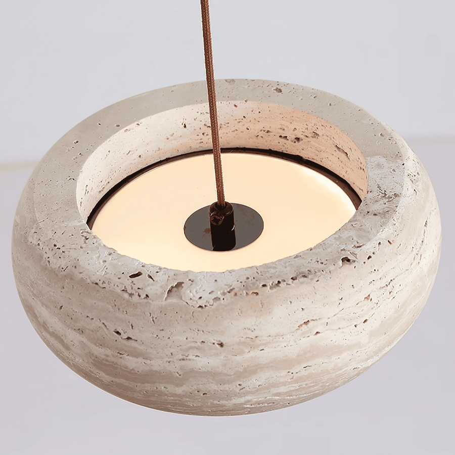 Travertine Pendant Light – Sculptural Stone with Soft Glow