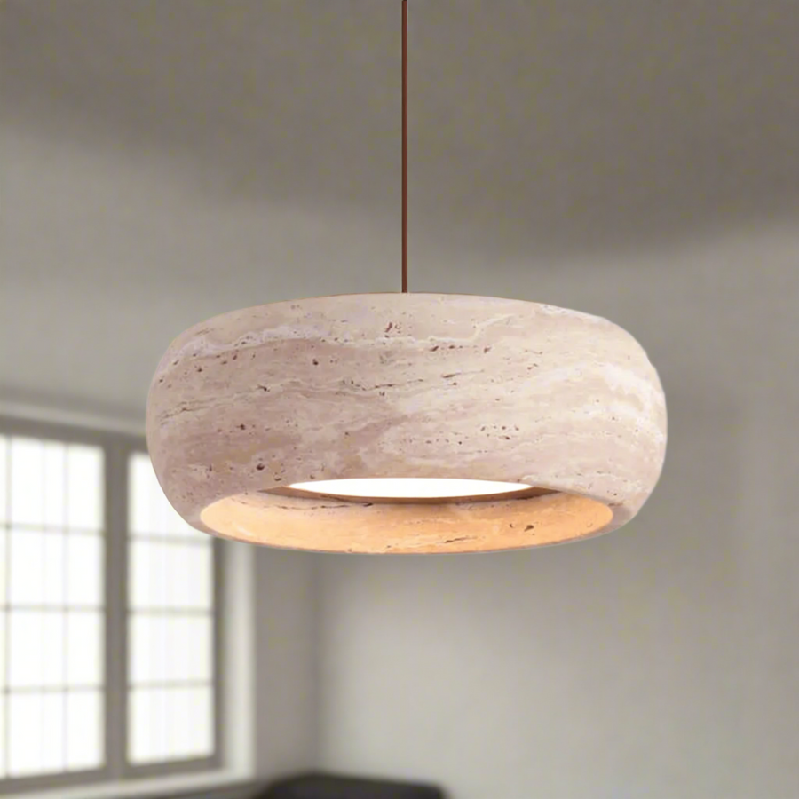 Travertine Pendant Light – Sculptural Stone with Soft Glow