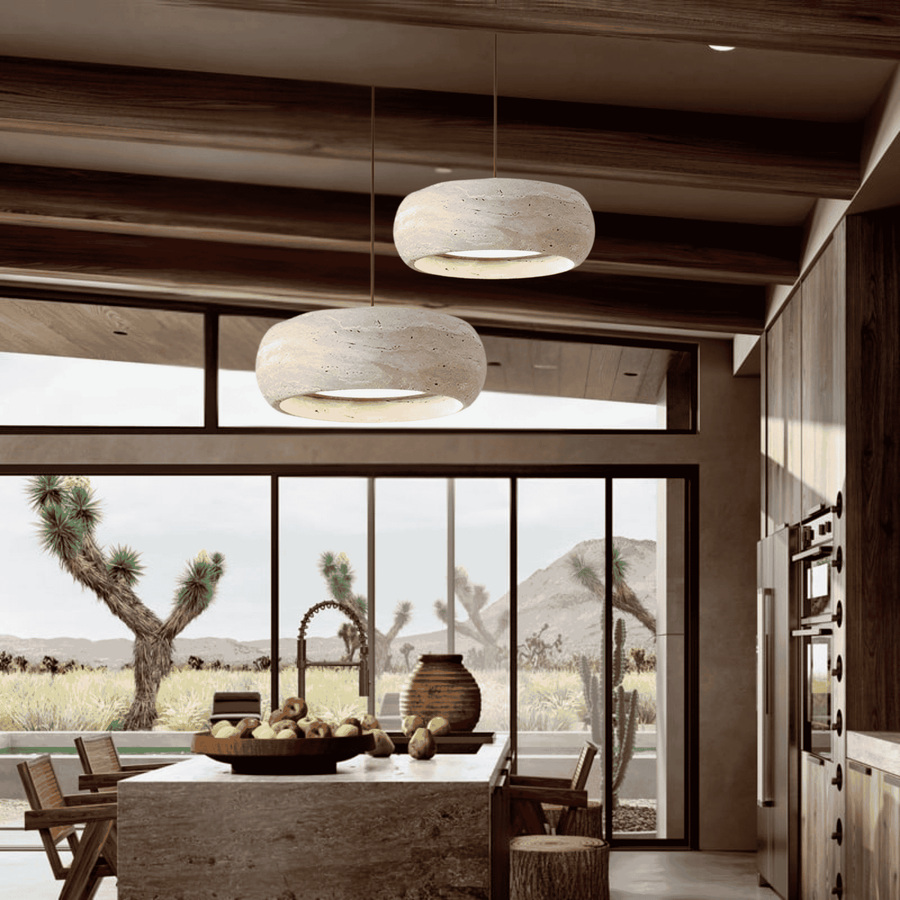 Travertine Pendant Light – Sculptural Stone with Soft Glow
