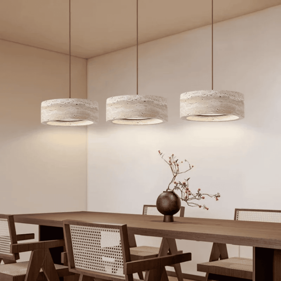 Travertine Pendant Light – Sculptural Stone with Soft Glow