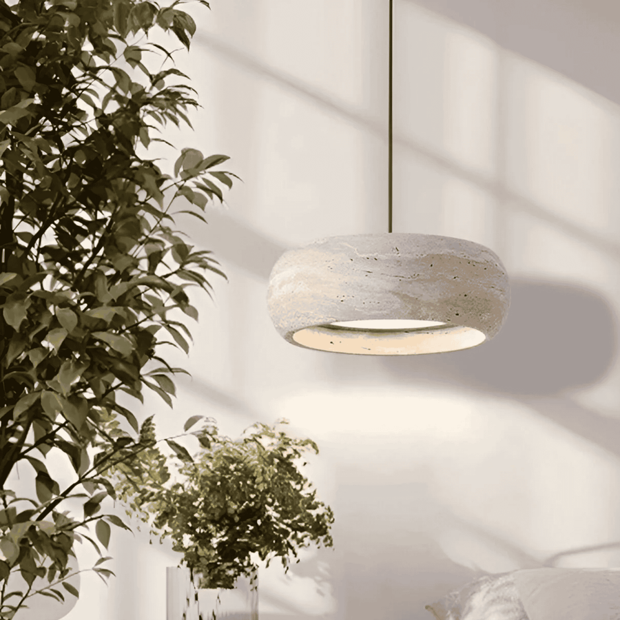 Travertine Pendant Light – Sculptural Stone with Soft Glow