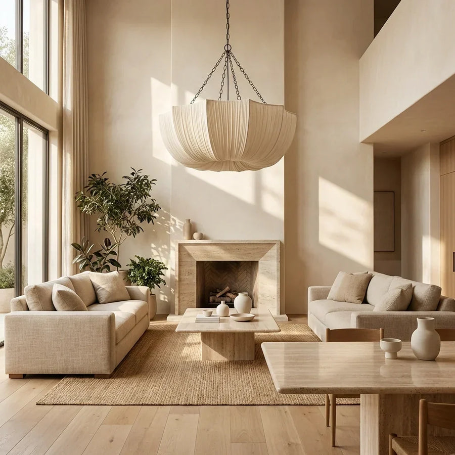 U-Shaped Ruched Fabric Pendant Light – Japanese Wabi Sabi Design