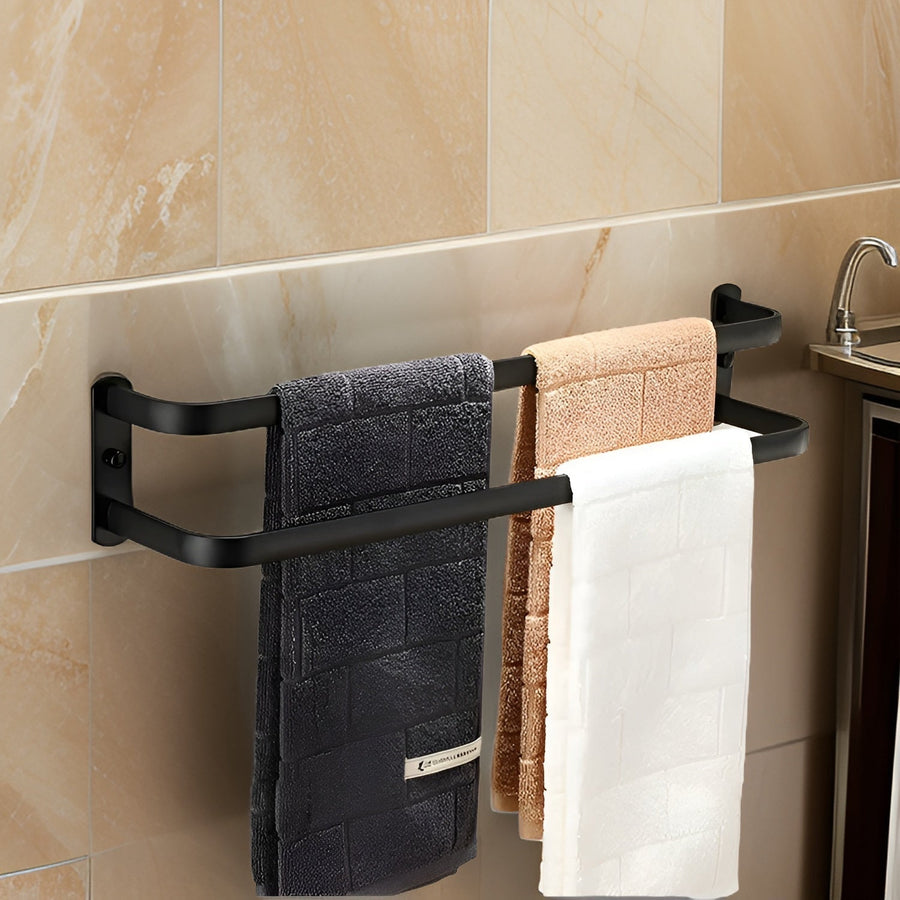 Black Aluminum Wall-Mounted Towel Rack with 3-Tier Bathroom Design