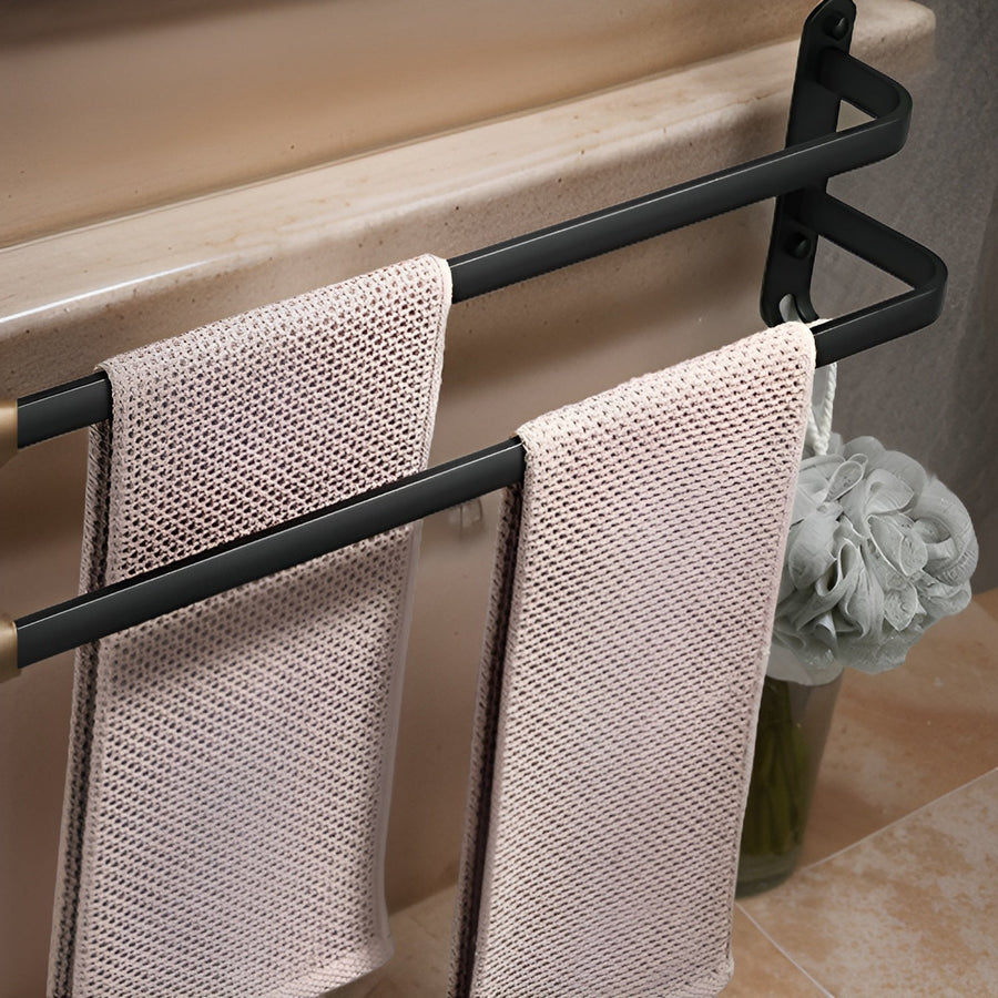 Black Aluminum Wall-Mounted Towel Rack with 3-Tier Bathroom Design