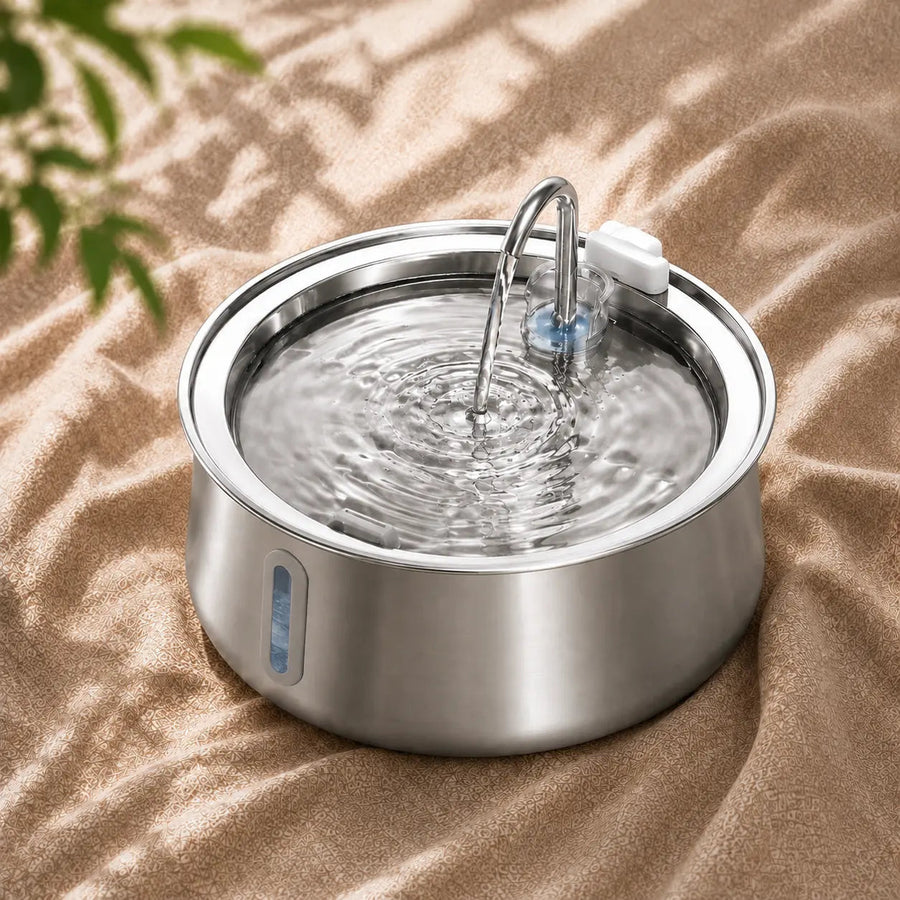 Stainless Steel Cat Water Fountain – 4L with Water Level Window