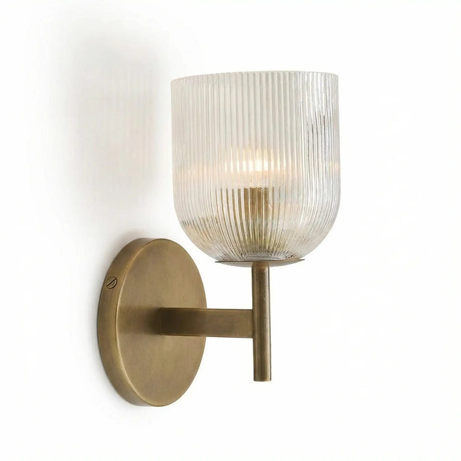 Vintage Ribbed Glass Wall Light – Elegant Brass Details for Living Rooms