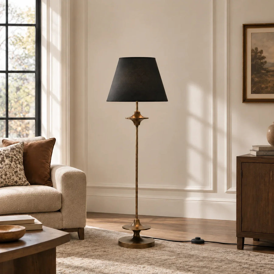 Vintage Fabric Floor Lamp with Conical Shade in Classic Design