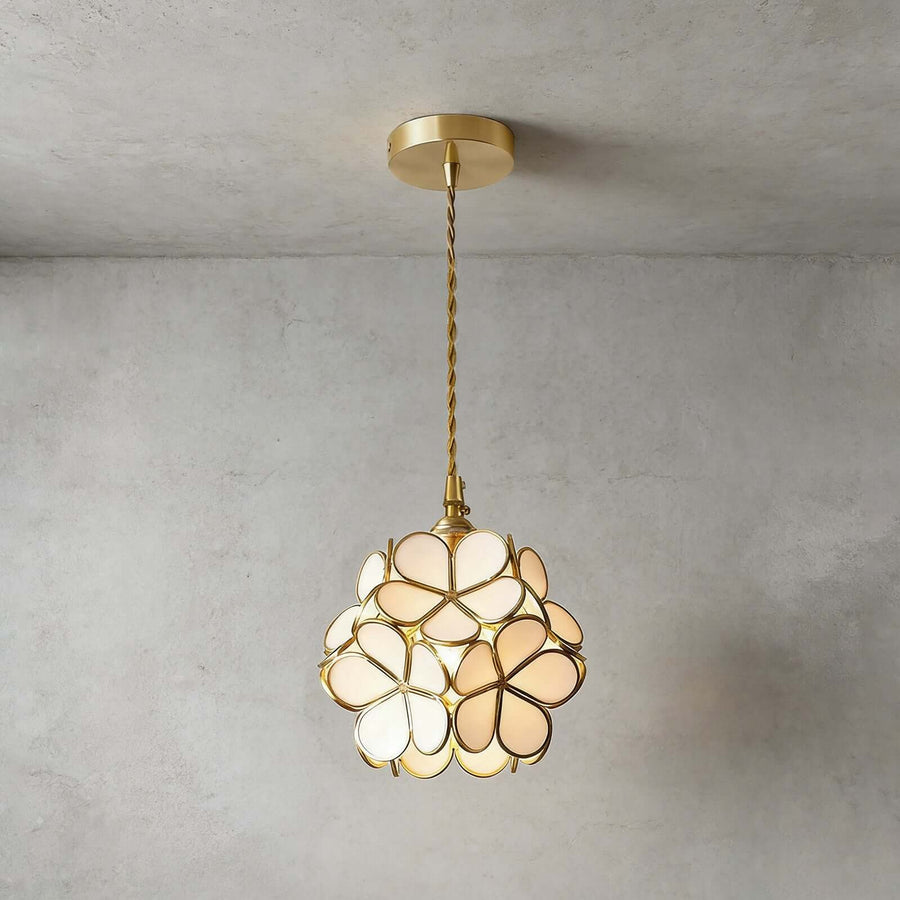 Flower-Shaped Glass Pendant with Brass Details