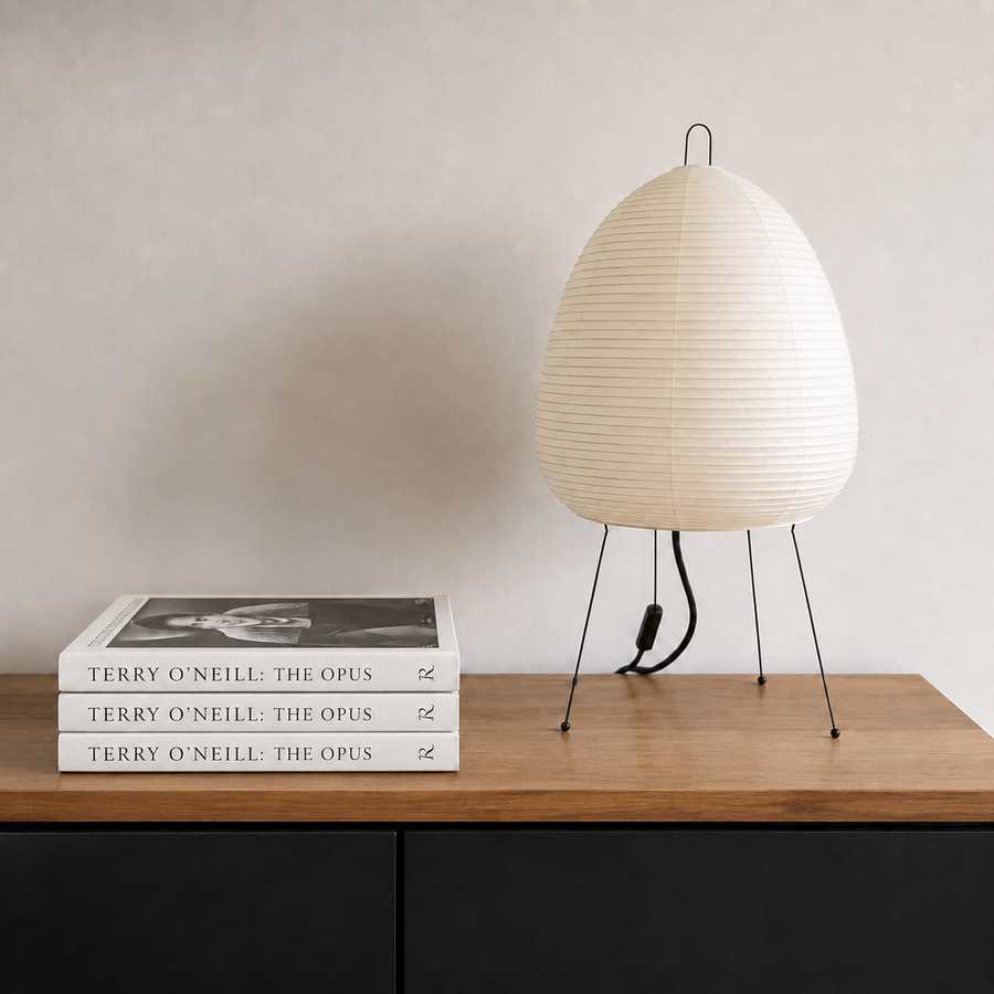 Japanese-Inspired Paper Table Lamp – Adjustable LED Lighting with Metal Base