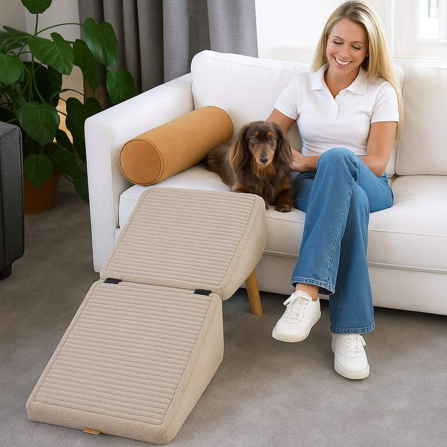 Steel Pet Stairs with Polyester Cover – Non-Slip 2-in-1 Stairs and Stool for Sofa and Bed