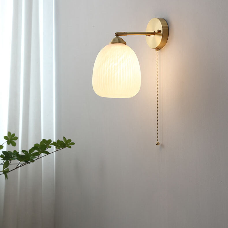 Nordic Bedroom Wall Light – White Fluted Glass Shade