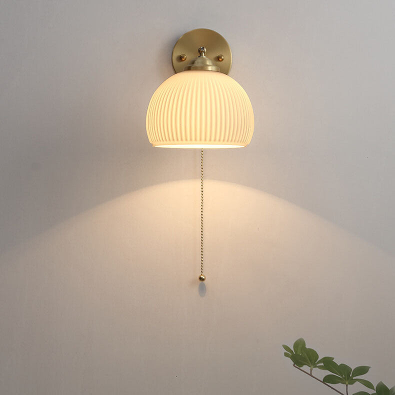 Nordic Bedroom Wall Light – White Fluted Glass Shade