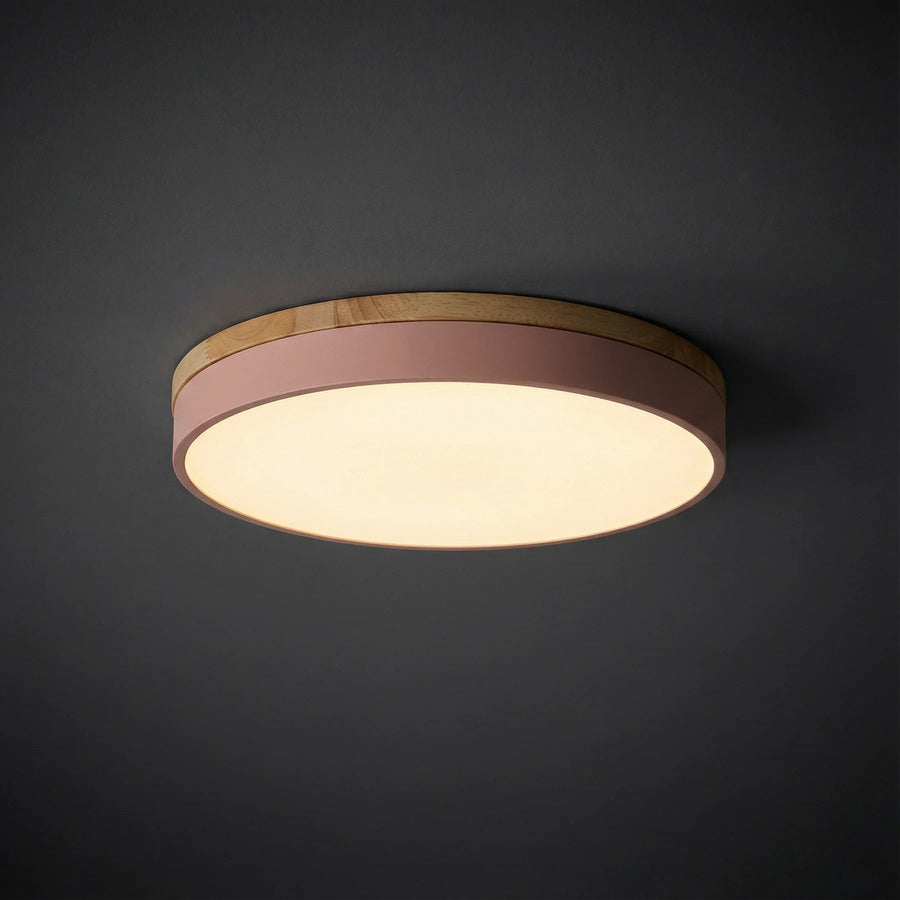 Round Wood Ceiling Light – Adjustable Color Temperature and Dimmable