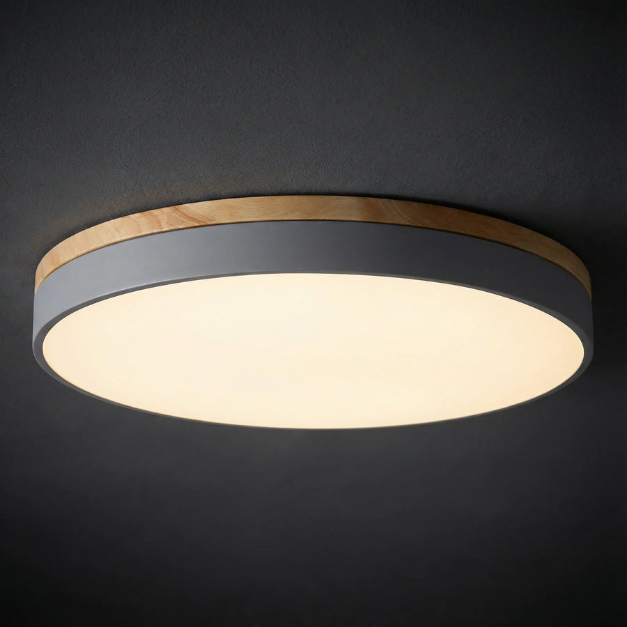 Round Wood Ceiling Light – Adjustable Color Temperature and Dimmable