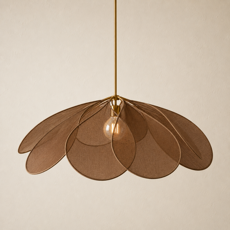 Floral Fabric Dining Pendant Light with Brass Details