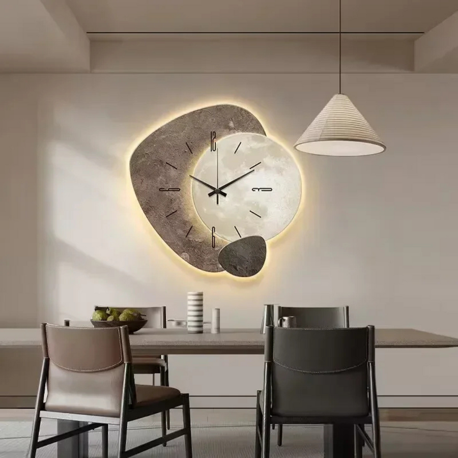 Large Natural Wood Wall Clock with Soft LED Lighting and Silent Movement