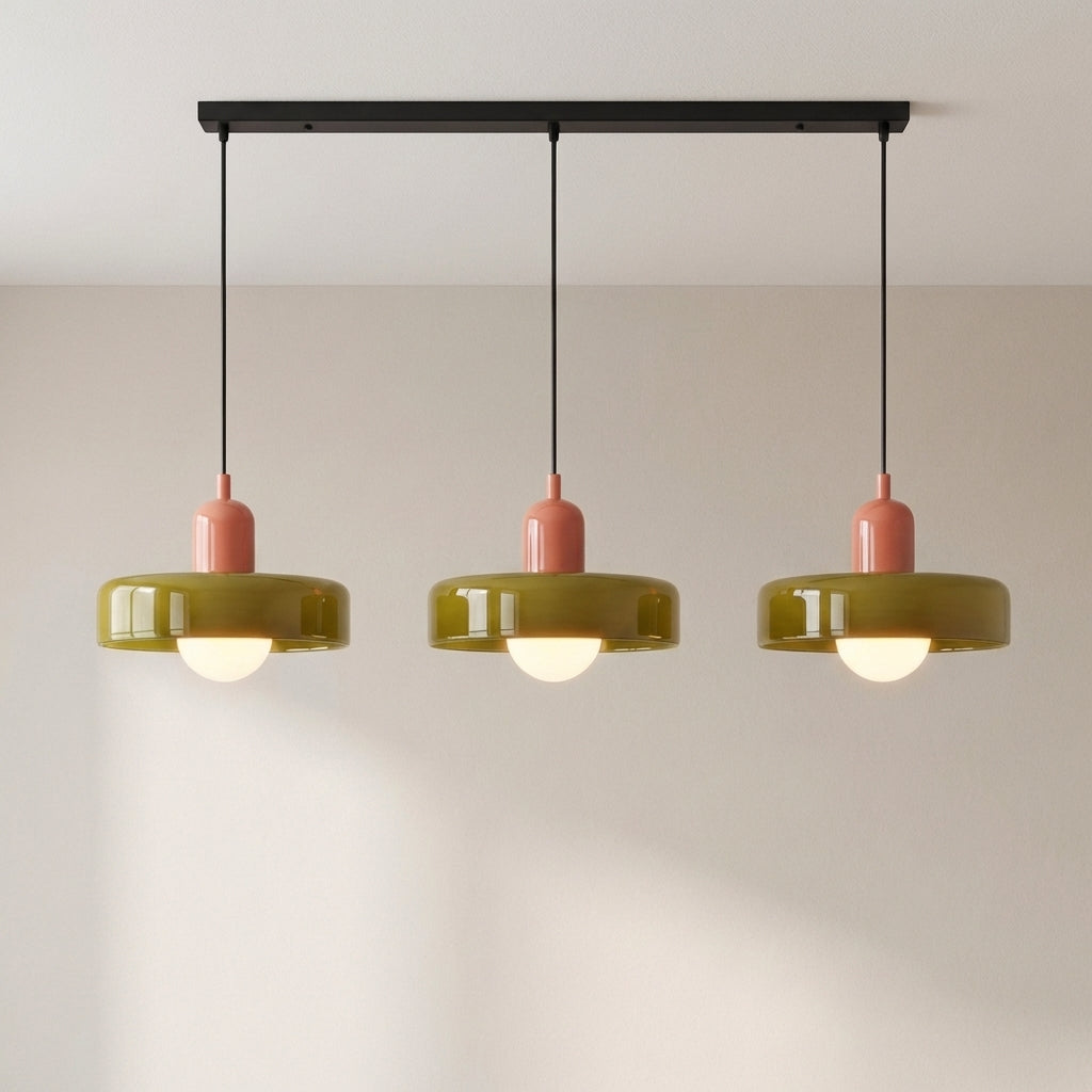 3-Head Bauhaus Colored Glass Pendant Light