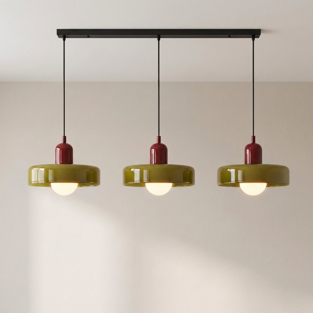 3-Head Bauhaus Colored Glass Pendant Light