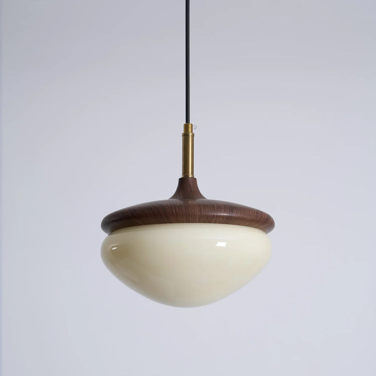 Acorn Pendant Light in Walnut and Brass with Opal Glass Dome
