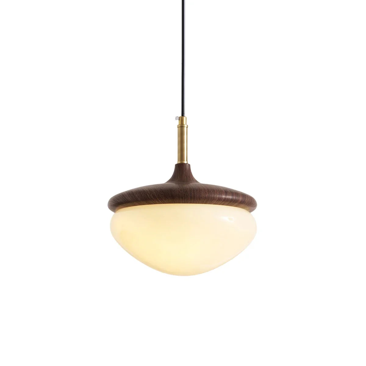 Acorn Pendant Light in Walnut and Brass with Opal Glass Dome
