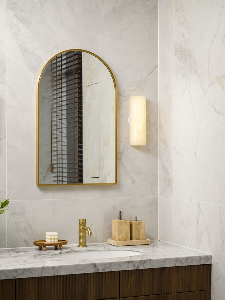 Alabaster Wall Light – Fluted Stone Design with Metal Frame
