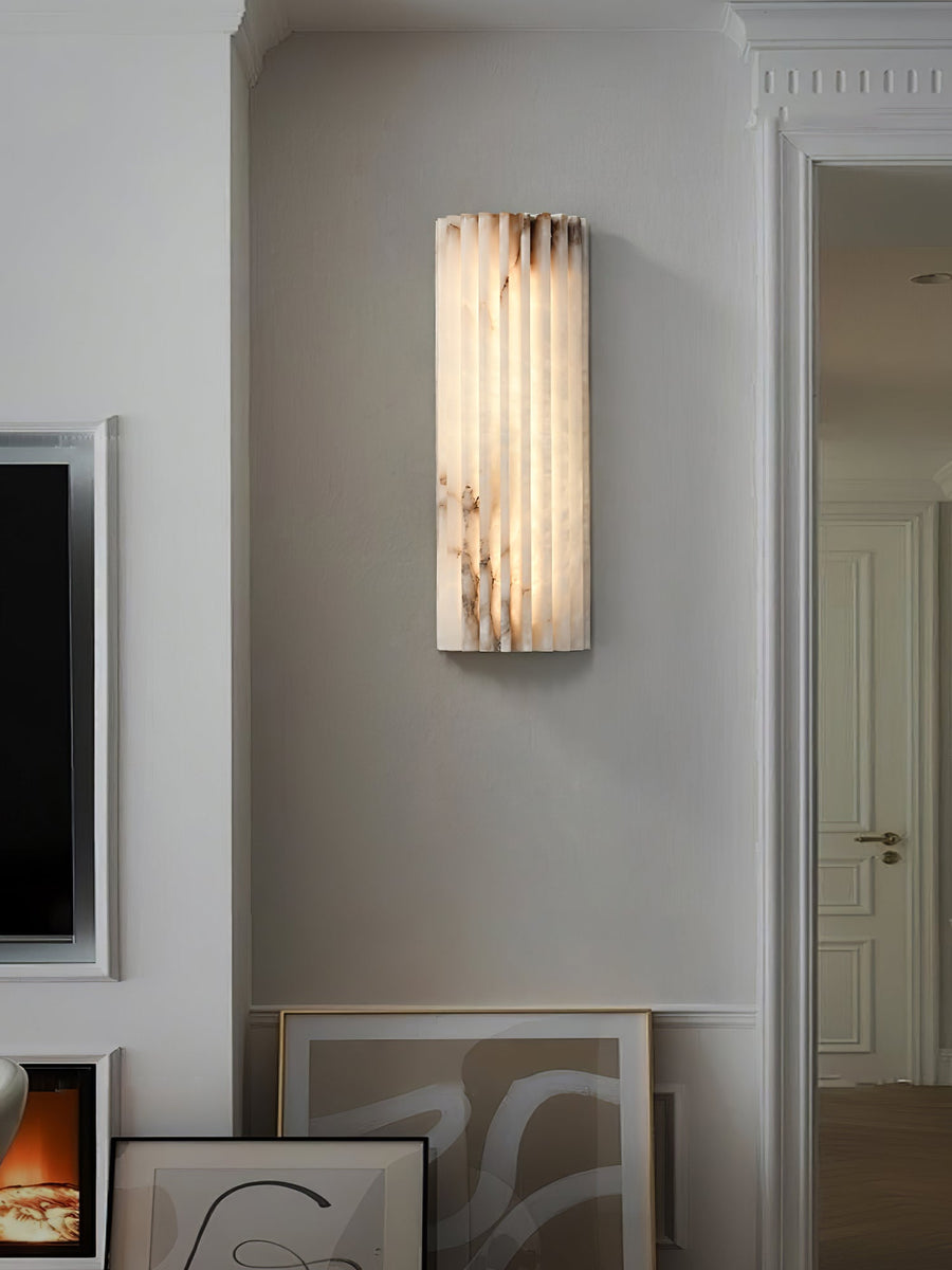 Alabaster Wall Light – Fluted Stone Design with Metal Frame