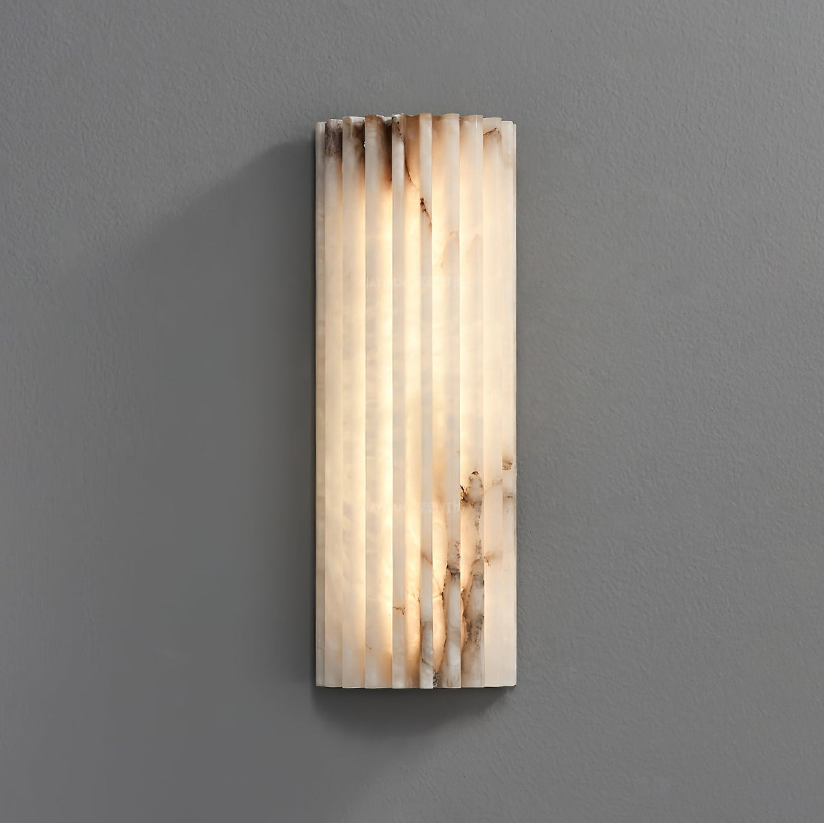 Alabaster Wall Light – Fluted Stone Design with Metal Frame