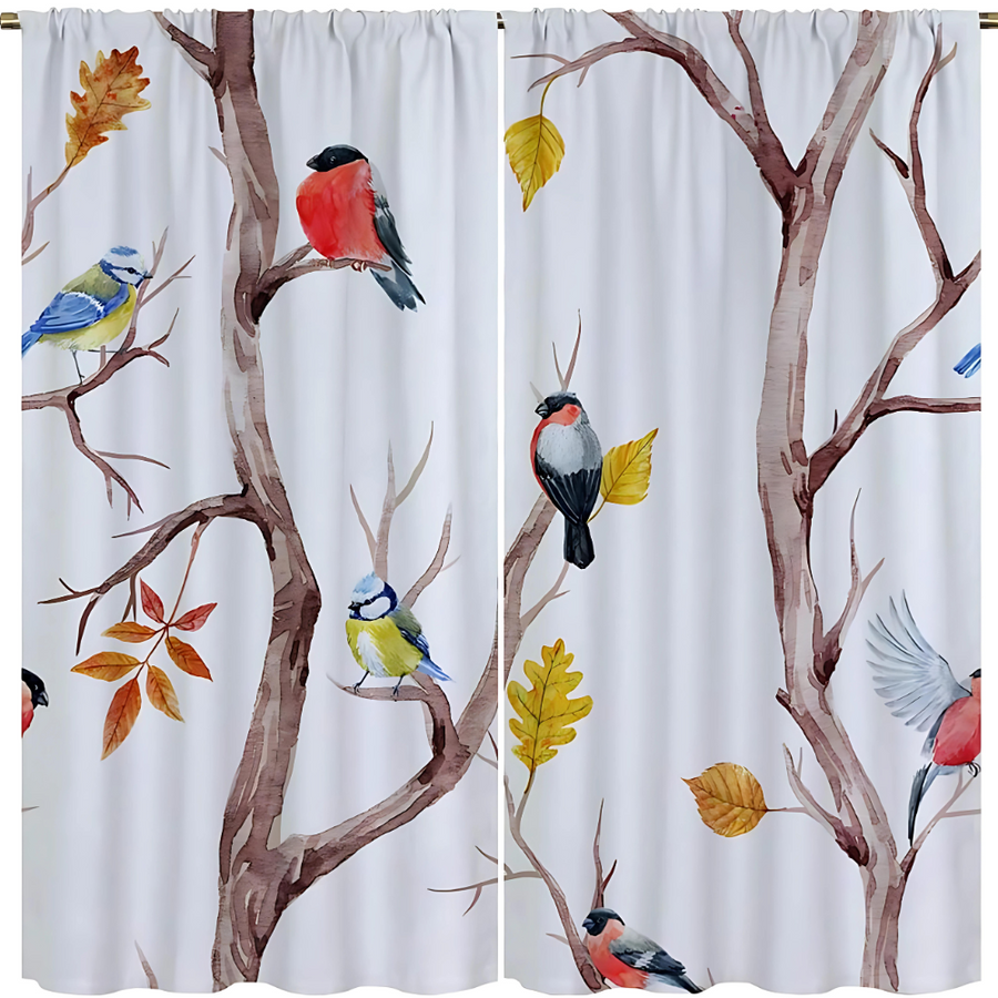 Microfiber Shower Curtain with Vintage Bird Motif – Waterproof and Washable