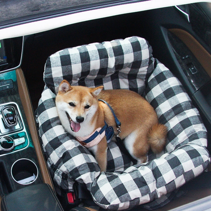 Portable Cotton Dog Bed with Adjustable Safety Harness for Car and Travel