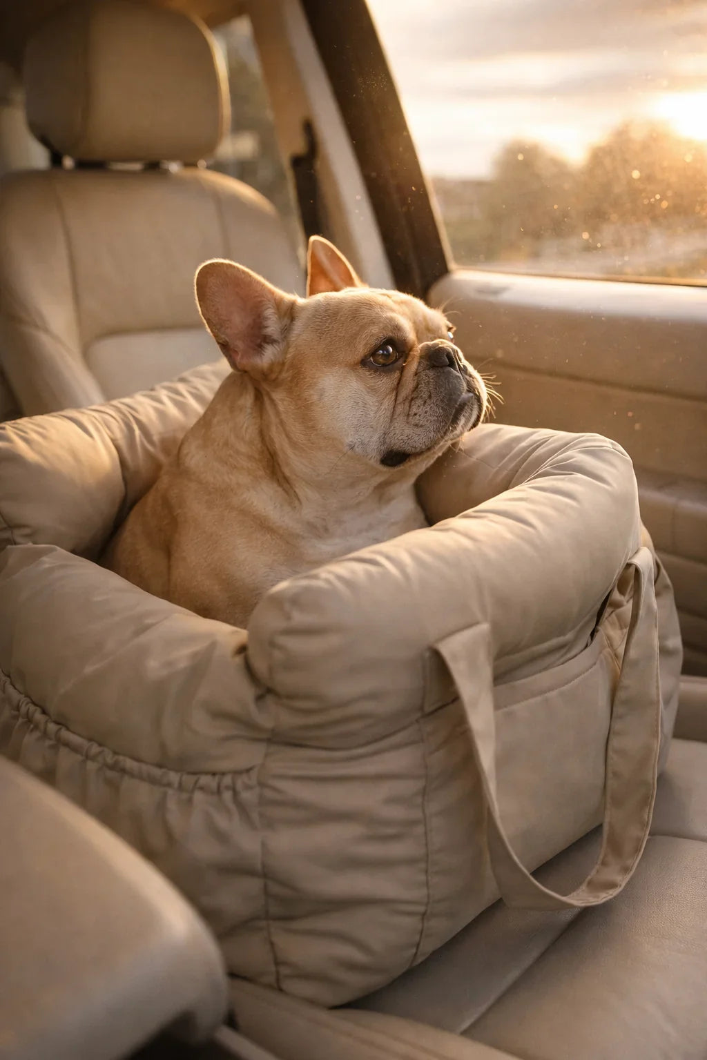 Portable Cotton Dog Bed with Adjustable Safety Harness for Car and Travel