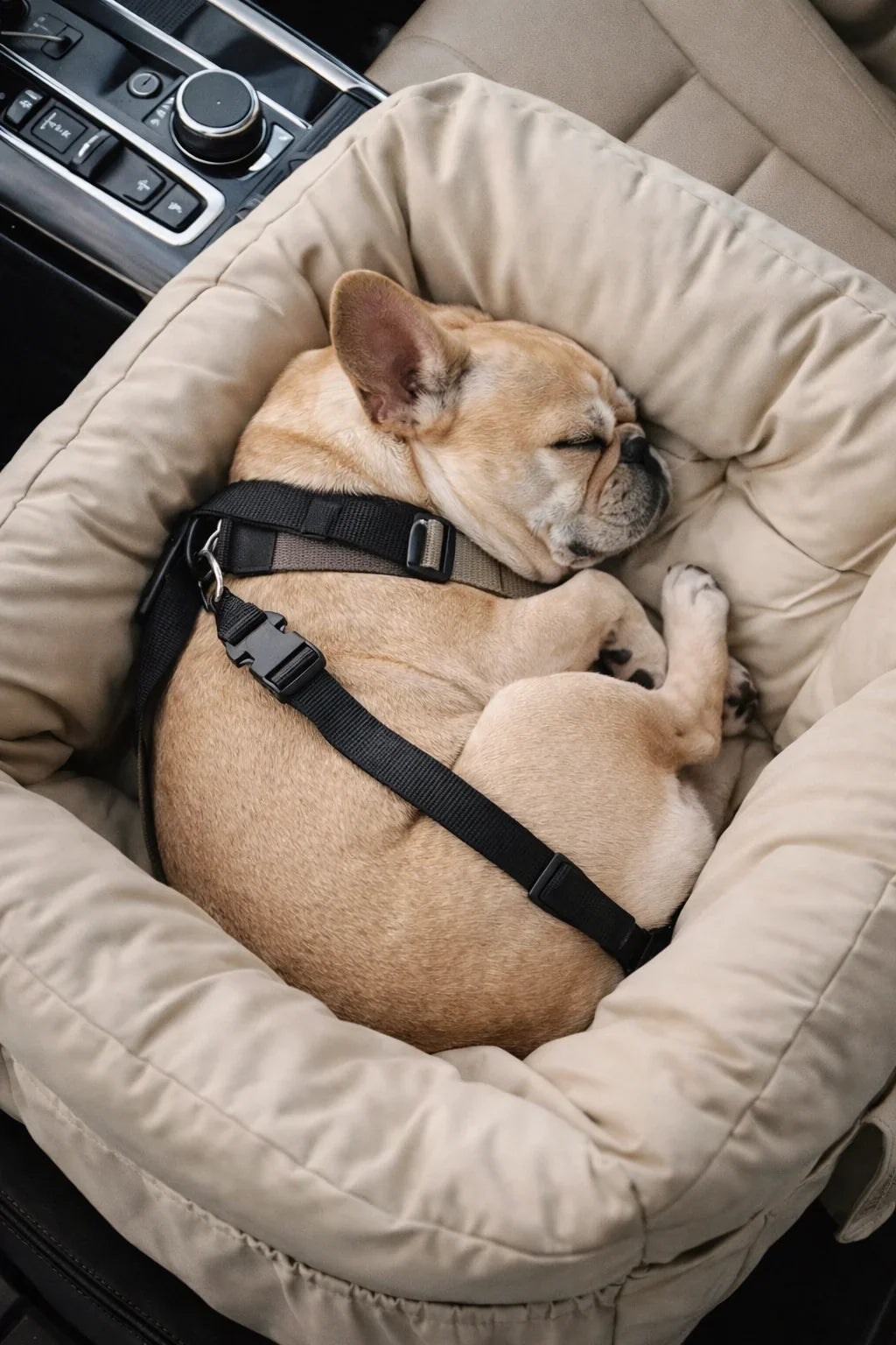Portable Cotton Dog Bed with Adjustable Safety Harness for Car and Travel