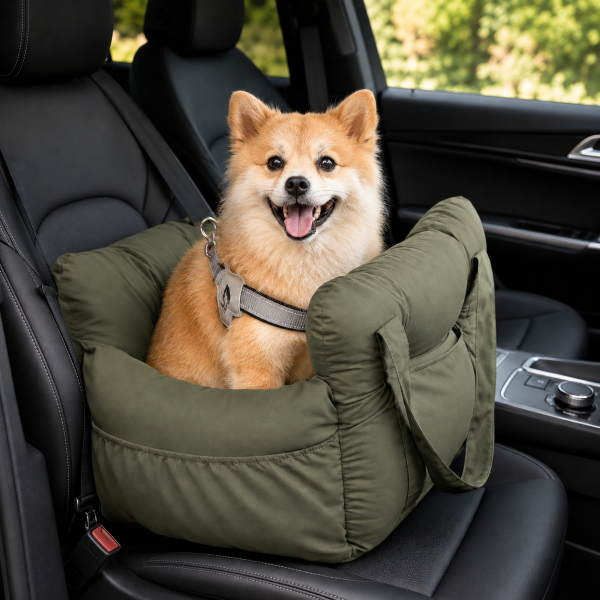 Portable Cotton Dog Bed with Adjustable Safety Harness for Car and Travel