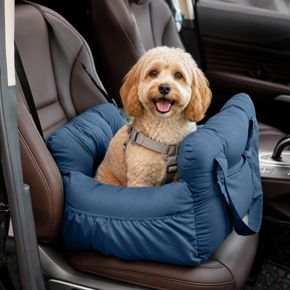 Portable Cotton Dog Bed with Adjustable Safety Harness for Car and Travel