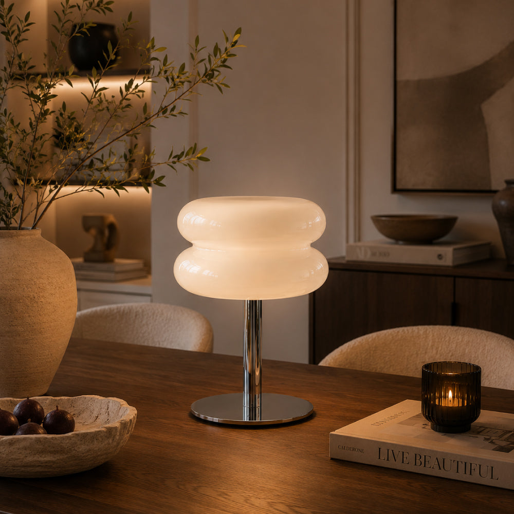 Bauhaus Glass Table Lamp – Double Shade Design with Chrome Base