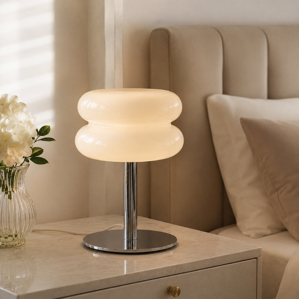Bauhaus Glass Table Lamp – Double Shade Design with Chrome Base