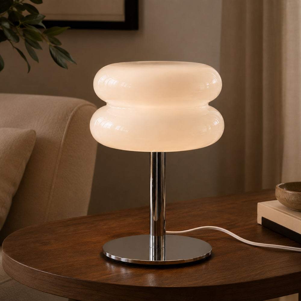 Bauhaus Glass Table Lamp – Double Shade Design with Chrome Base