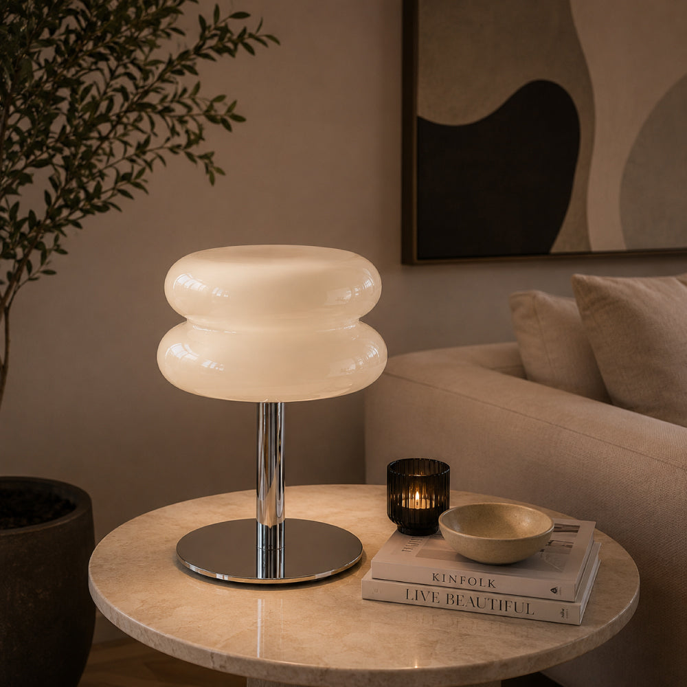 Bauhaus Glass Table Lamp – Double Shade Design with Chrome Base