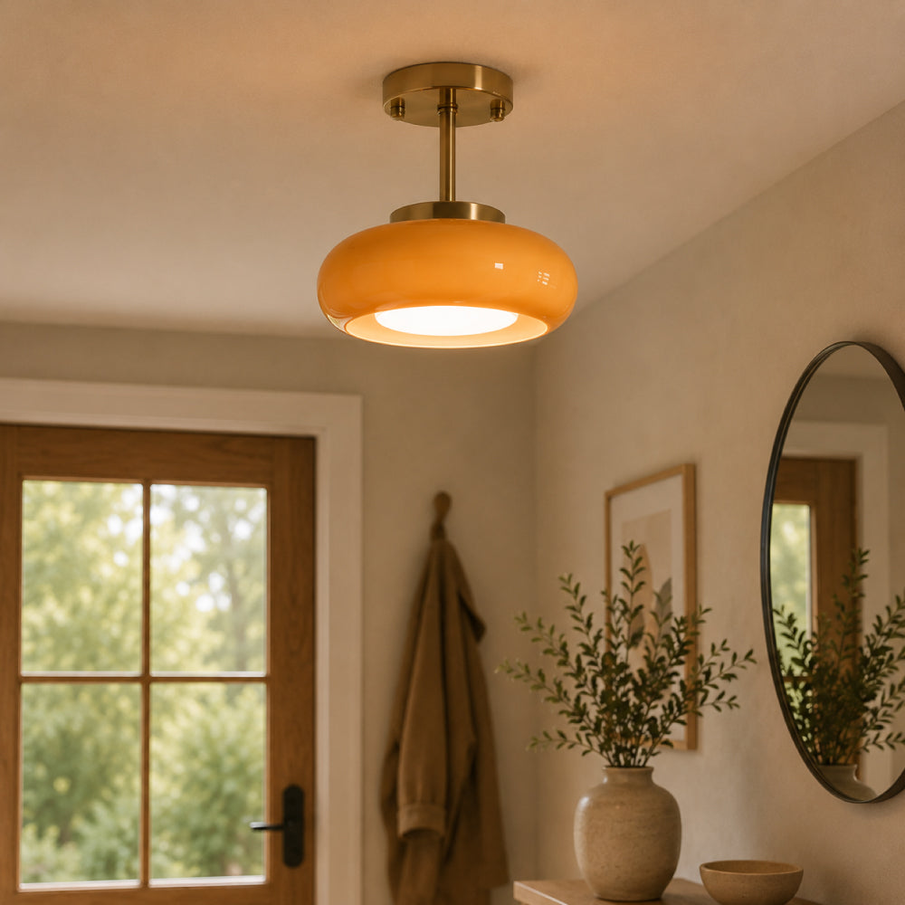 Bauhaus Ceiling Light in Gold-Tone Iron with Round Glass