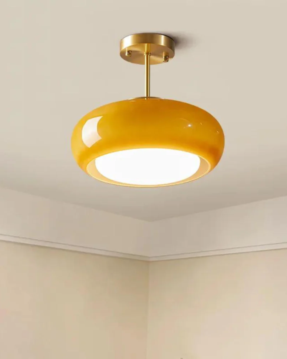 Bauhaus Ceiling Light in Gold-Tone Iron with Round Glass