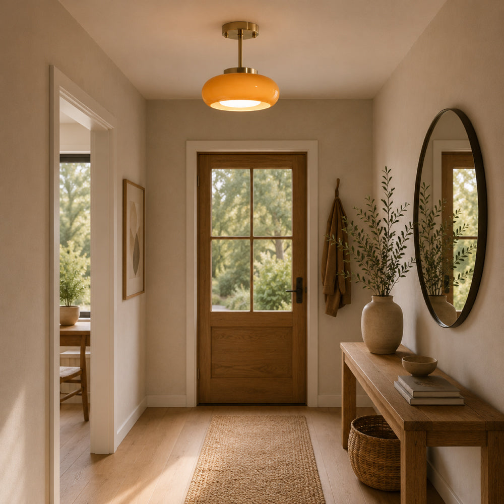 Bauhaus Ceiling Light in Gold-Tone Iron with Round Glass