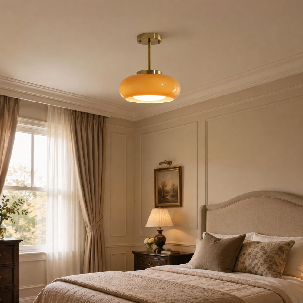 Bauhaus Ceiling Light in Gold-Tone Iron with Round Glass