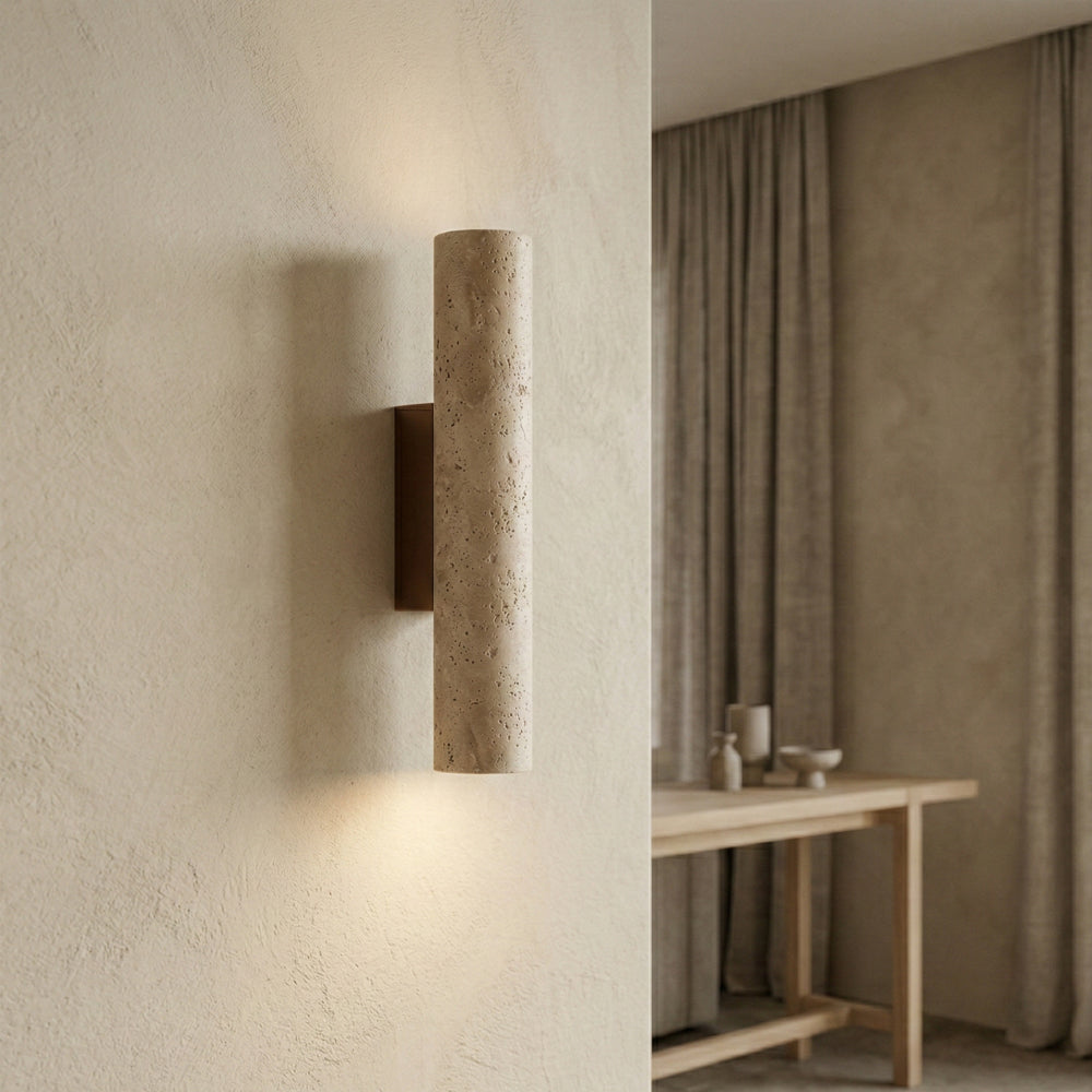 Beige Travertine Wall Light – Walnut Base